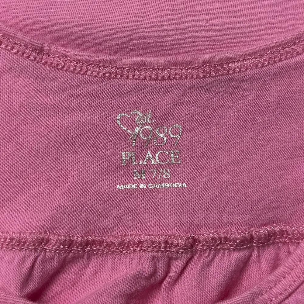 Childrens Place Girls Tank Top Pink Beach Girl Glitter Graphic Size M 7/8